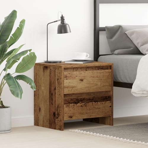 Qnhdfrt Rustikaler Nachttisch aus Holzwerkstoff Braun 45x34x44,5 cm mit Schubladen für Schlafzimmer - Landhausstil und praktischer Stauraum