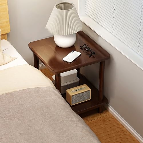 Beistelltisch aus Massivholz, 2-stöckiger Beistelltisch mit Ablagen, schmaler rustikaler Nachttisch für kleine Räume, ideal für Schlafzimmer und Wohnzimmer