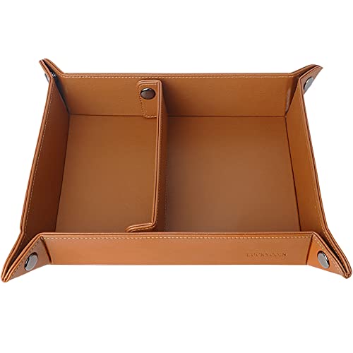 LUCKYCOIN Organizer aus veganem Leder, Schreibtisch Aufbewahrung splatte, Catchall für Wechsel, Schmuck, Schlüssel, Telefon, Uhren, Würfel, weich, elegant, recycelbar, Leder â€“ Braun