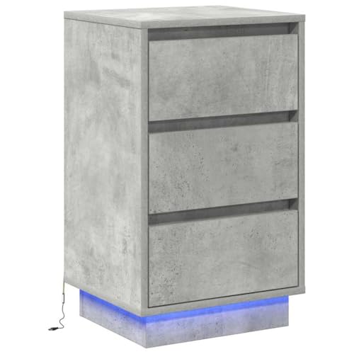 vidaXL Nachttisch mit LED-Beleuchtung in Beton-Grau – Stylischer und praktischer Nachtschrank 39 x 34,5 x 65 cm für Dein Schlafzimmer. Klein, modern und mit Smarter Aufbewahrung in Einer Schublade.