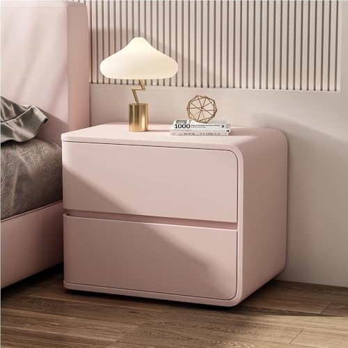 HJYBFA mit Doppelschubladen, Nachttisch aus Mikrofaser-Leder, Kleiner Nachttisch aus Holz, geeignet für Schlafzimmer (Pink, R)