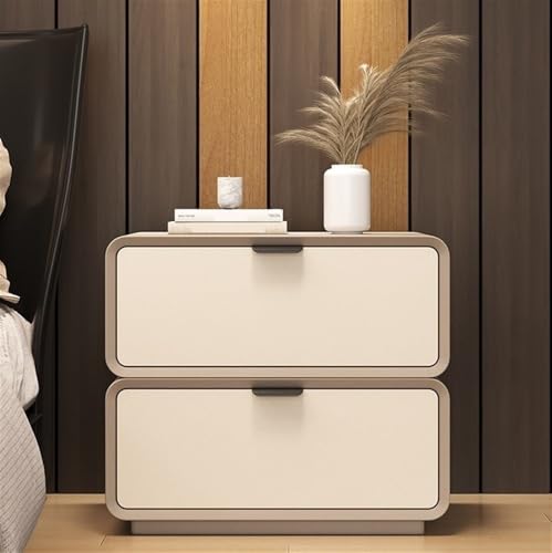Generisch Massivholz-Nachttische, moderner Schlafzimmer-Nachttisch, Nachttisch mit 2 Schubladen, Nachttisch mit Mikrofaser-Leder-Nachttis ch for kleine Räume(Beige,15.7in)