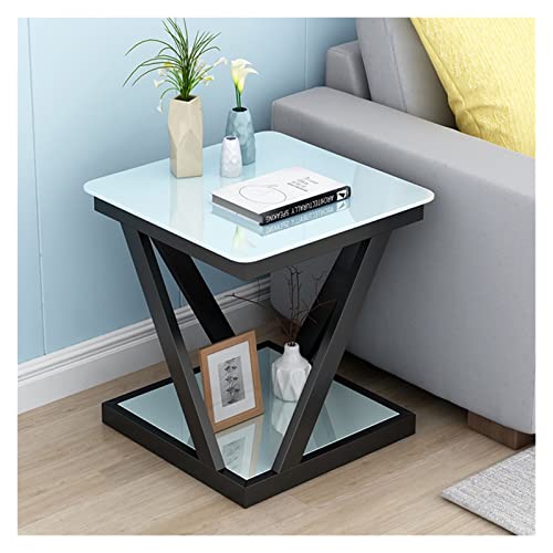Nachttisch aus Glas, Ecktisch – leichtes, luxuriöses, Schlichtes Design für Schlafzimmer, Wohnzimmer – Kleiner, quadratischer Tisch mit Metallrahmen – ideal für die Verwendung neben dem Sofa