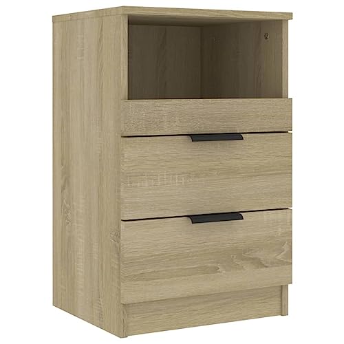 vidaXL Nachttisch mit 2 Schubladen 1 Fach Nachtschrank Nachtkonsole Nachtkommode Schlafzimmer Schrank Kommode Sonoma-Eiche Holzwerkstoff 40x36x65cm