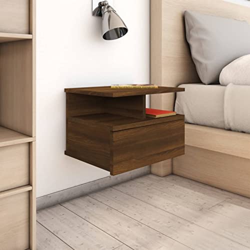 Fasba Nachttisch Hängend Braun Eichen-Optik 40x31x27 cm Holzwerkstoff, Beistelltisch mit viel Stauraum, Nachtschrank, Nachtkommode, Nachtkonsole