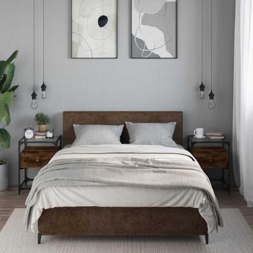 SDWEHO7 Nachttisch 2er Set, Side Table mit Schublade, Holzwerkstoffe und Glas Ablageflächen, Kaffeetisch, Beistelltisch für Wohnzimmer Schlafzimmer Arbeitszimmer, Räuchereiche 40x40x55 cm
