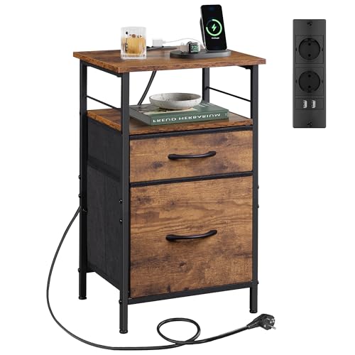 WLIVE Nachttisch mit Ladefunktion, Beistelltisch mit 2 USB-Anschlüssen & 2 Steckdosen, 3 Etagen Nachtschrank für Schlafzimmer, Wohnzimmer, Büro (Rustikal Braun) WLIVE Nachttisch mit Ladefunktion, Beistelltisch mit 2 USB-Anschlüssen & 2 Steckdosen, 3 Etagen Nachtschrank für Schlafzimmer, Wohnzimmer, Büro (Rustikal Braun)