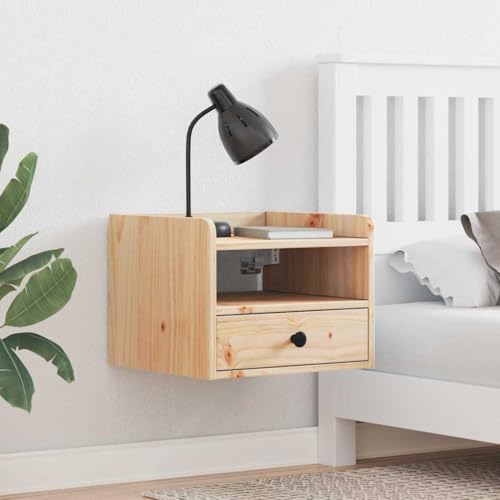 Runheo Nachttisch Braun 38x36x29,5cm, Massivholz Kiefer, mit Schublade & Regal, kompakter Beistelltisch für Schlafzimmer, Stabiler Night Stand