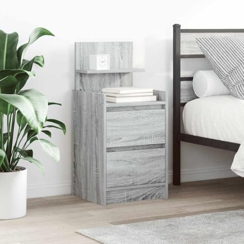 Youuihom Nachttische mit 2 Schubladen 2 STK. Grau Sonoma 38x34x80 cm Nachtkasten Sideboard Badschrank Schmal Bed Side Table Bedroom für Bad Schlafzimmer Jugendzimmer Wohnzimmer