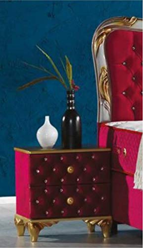 Casa Padrino Barock Nachttisch mit Glitzersteinen und 2 Schubladen Bordeauxrot/Gold 50 x 50 x H. 50 cm - Beistelltisch im Barockstil - Barock Schlafzimmer Möbel