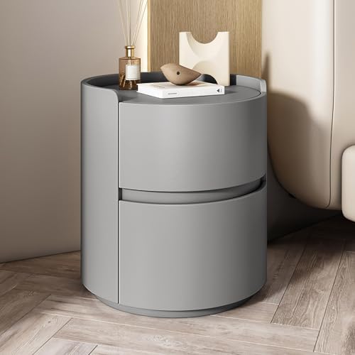 Moderner Minimalistischer Aus Massivholz Für Das Schlafzimmer Schubladen, Minimalistischer Aus Holz, Runder, Beistelltisch Für Das Schlafzimmer,Grau,W40CM