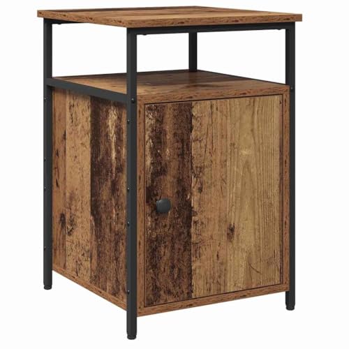 Eleganz Nachttisch aus Altholz & Holzwerkstoff - Robuster Beistelltisch fürs Schlafzimmer, Vintage-Design & Stauraum - Perfekt für kleine Räume