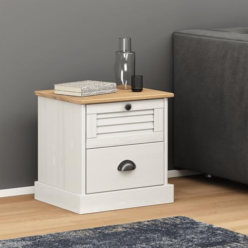 Fasba Nachttisch VIGO Weiß 42x35x42 cm Massivholz Kiefer, Beistelltisch mit viel Stauraum, Nachtschrank, Nachtkommode, Nachtkonsole/ 353158
