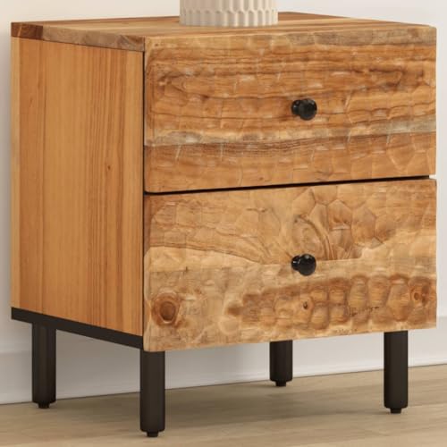 Nachttisch mit Stauraum, Night Stand Nachtschrank Schlichter Beistelltisch für Wohnzimmer Schlafzimmer, 40x33x46 cm Massivholz Akazie