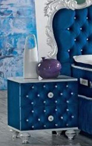 Casa Padrino Barock Nachttisch mit Glitzersteinen und 2 Schubladen Royalblau/Weiß/Silber 50 x 50 x H. 50 cm - Beistelltisch im Barockstil - Barock Schlafzimmer Möbel