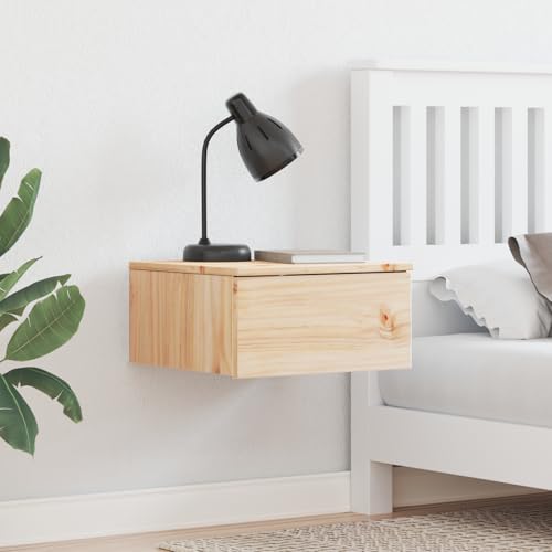 Homgoday Wandmontierter Nachttisch Braun 37 x 35 x 18,5 cm Massivkiefer Nightstand Model873481