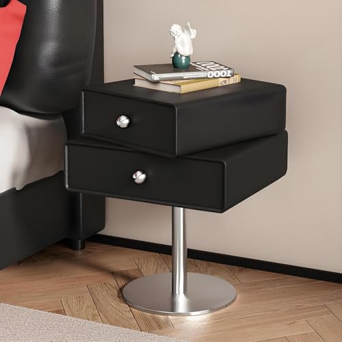 ZDFTGKM Massivholz, Ende 360° drehbarer Schublade, Modernes Nachttischchen Kunstleder für, Home Office, Schwarz