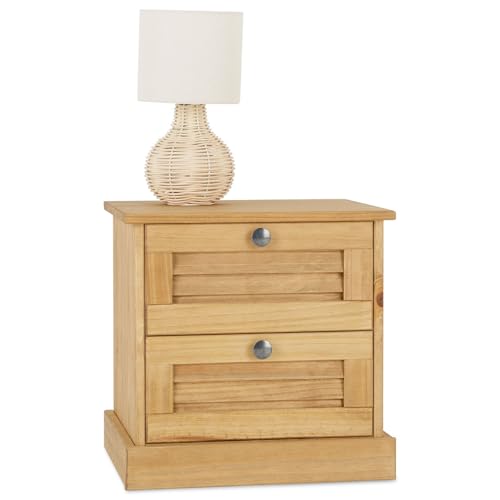 IDIMEX Nachttisch Veneta mit 2 Schubladen, Natur - Nachtkonsole aus Kiefer Massivholz im Landhausstil, rustikaler Nachtschrank, Schlafzimmer Beistelltisch Lamellendesign