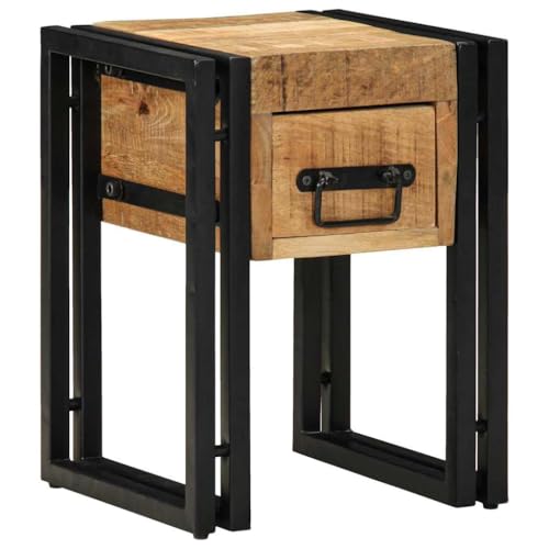Owoxanthellate Beistelltisch Mango Holz 30x30x40 cm Kleiner Couchtisch mit Stauraum in Industrie-Look Metallbein Modern Robust und Langlebig für Wohnzimmer Schlafzimmer Flur