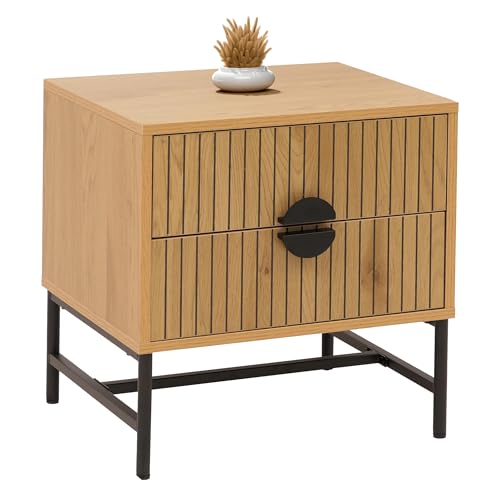 Mendler Nachttisch HWC-O39, Beistelltisch Nachtschrank Schrank, Schublade Melamin MDF Metall 50x48x39cm - Natur