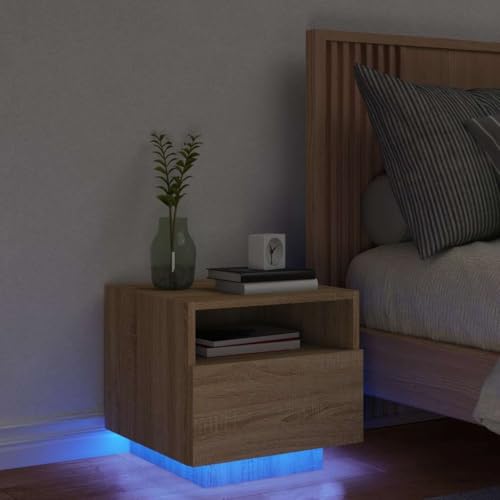Mokuyary Nachttisch mit LED-Leuchten Sonoma Eiche 40x39x37 cm Nachttisch mit LED-Beleuchtung Beistelltisch Sofatisch für Wohnzimmer,Schlafzimmer