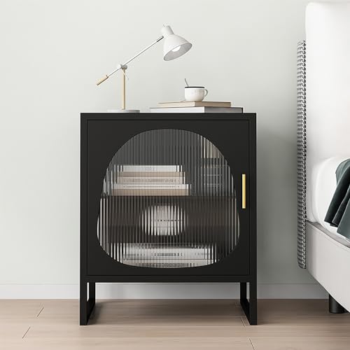 Nachttisch aus Metall mit Stauraum, Nachttisch aus gehärtetem Glas, modernes Design, einfache Montage, ideal für Schlafzimmer oder Wohnzimmer