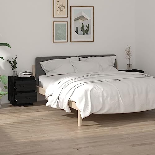 KATERYY Nachttische 2 STK. Schwarz 40x35x50 cm Massivholz Kiefer,Moderne Nachttische aus Kiefernholz für Schlafzimmer, Wohnzimmer und Flur Schlafzimmer, Nachttische