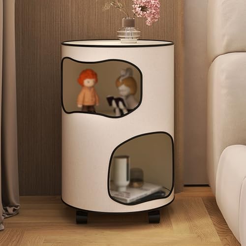 Nachttisch, moderner, minimalistischer, runder Nachttisch – verdickter PVC-Beistelltisch für Schlafzimmer, Wohnzimmer, Badezimmer – schmaler, kleiner Lagerschrank, stilvolle Möbel für die In