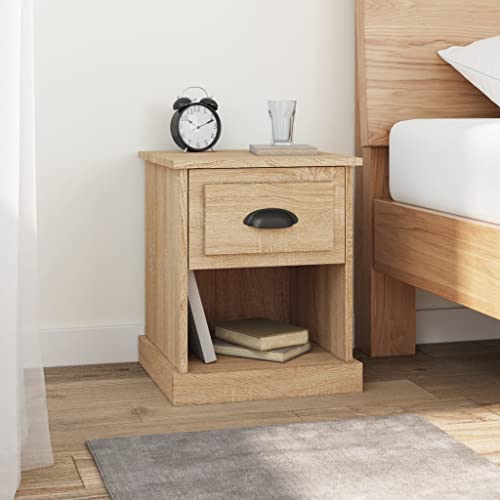 QUAHEAS Nachttisch Sonoma-Eiche 39x39x47,5 cm, Holzwerkstoff Schlafzimmer Beistelltisch mit Schublade, offenes Fach für Bücher, Stabiler Night Stand