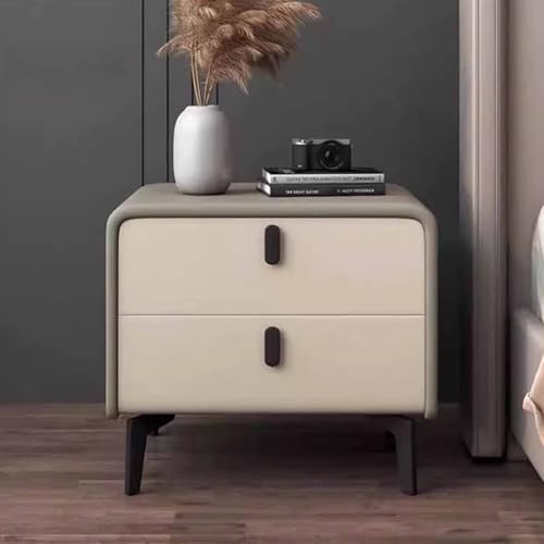 Kratzfester Nachttisch aus Kunstleder – Massivholzrahmen, 2 Schubladen mit Metallgriffen, kompakte Größe, Keine Montage erforderlich, fürs Schlafzimmer(B)