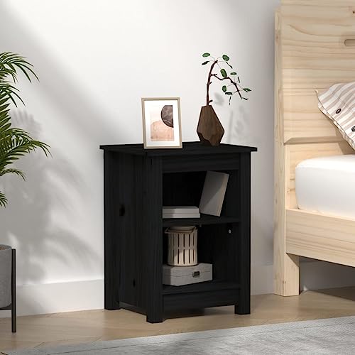 MOBCANT Nachttisch, Side Table Nachtischschränke Beistellschrank Konsolentisch Geeignet für Wohnung Wohnstube Schlafsaal Hotel Schwarz 40x35x55 cm Massivholz Kiefer