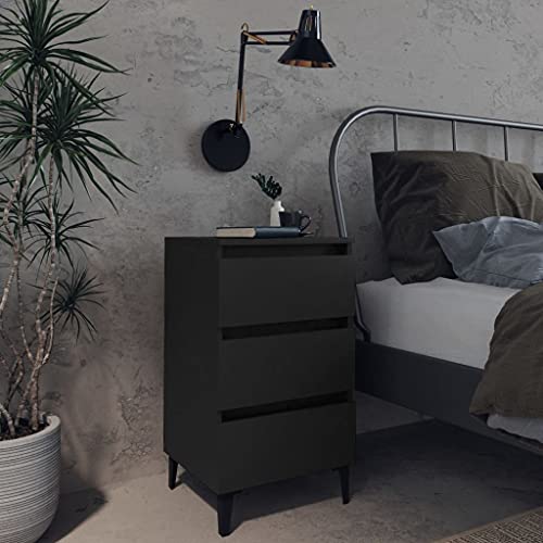 MOBCANT Nachttisch mit Metallbeinen, Nachtkästchen Bett Organizer Nachttischschrank Beistellschrank Geeignet für Hotel Wohnung Schlafsaal Schlafzimmer Schwarz 40x35x69 cm