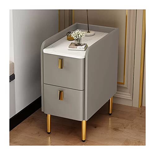 Nachttisch Moderner schmaler Nachttisch mit 2 Schubladen Aufbewahrung, Kunstleder Stil, ideal für Schlafzimmer Wohnzimmer