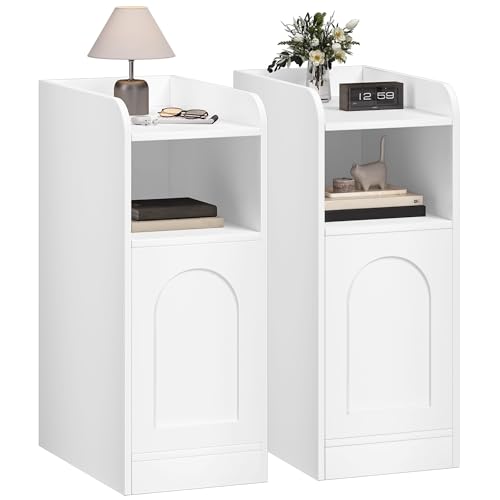 Hzuaneri Nachttisch 2er Set, Schmal Beistelltisch mit 1 Schranktür, Nachttische mit Offenem Fach, Umkehrbare Tür, Platzsparend, Geeignet für Schlafzimmer, Wohnzimmer, Weiß NS00403X