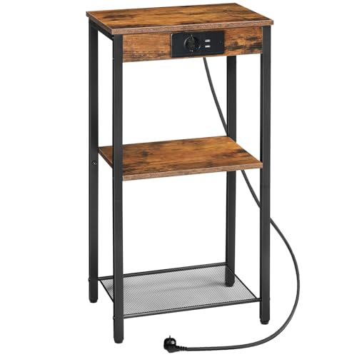 HOOBRO Beistelltisch mit Ladestation, Telefontisch mit 3 Ebenen, Kleiner Nachttisch, Sofatisch für Wohnzimmer, Schlafzimmer, Flur, Vintagebraun und Schwarz EBF09CDH01 HOOBRO Beistelltisch mit Ladestation, Telefontisch mit 3 Ebenen, Kleiner Nachttisch, Sofatisch für Wohnzimmer, Schlafzimmer, Flur, Vintagebraun und Schwarz EBF09CDH01