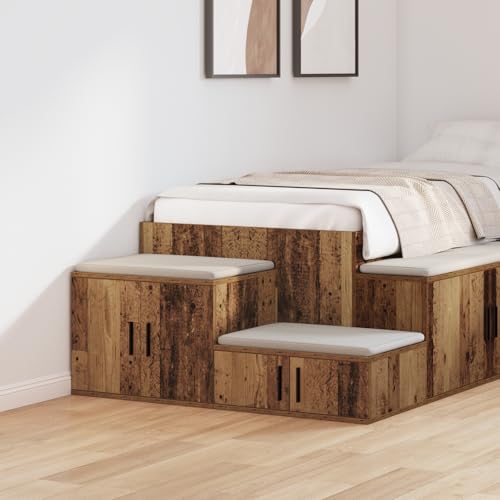 Qnhdfrt Rustikaler Beistellschrank aus Altholz Nachttisch Braun 108x41x40 cm mit 2 Türen für Schlafzimmer Praktischer Stauraum Einfache Montage Vintage Design