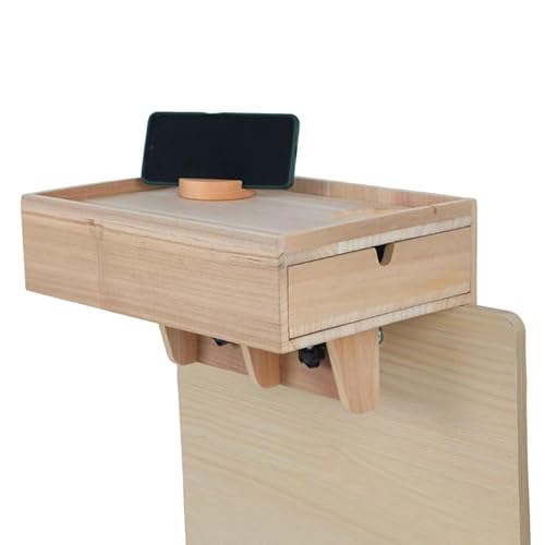 YCBTREE Nachttisch zum Einhängen, Nachttisch mit Schubladen 36.5×26.5×10cm Kiefernholz Bettregal zum Anklemmen mit Getränkehalter und Handyhalter für Bett Etagenbett Schlafsaal Schlafzimmer