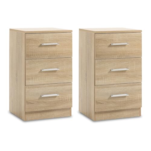 Thanaddo Nachttische 2er Set aus Spanplatte, Nachtkommode mit 3 Schubladen für Boxspringbett
