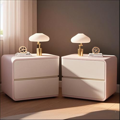 HJYBFA 2er-Set mit Schubladen, einfaches Leder, Linke und rechte Kombination HJYBFAs, geeignet für Schlafzimmer (Pink + Weiß, Mittel)