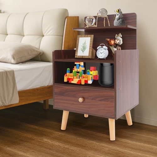 Apriltop 40 * 34 * 70cm Nachttisch für Schlafzimmer, Schmaler Beistelltisch, Tragfähigkeit 15Kg, zur Aufbewahrung von Kosmetika, Büchern, Tassen, für zu Hause Oder im Büro (Walnuss Farbe)