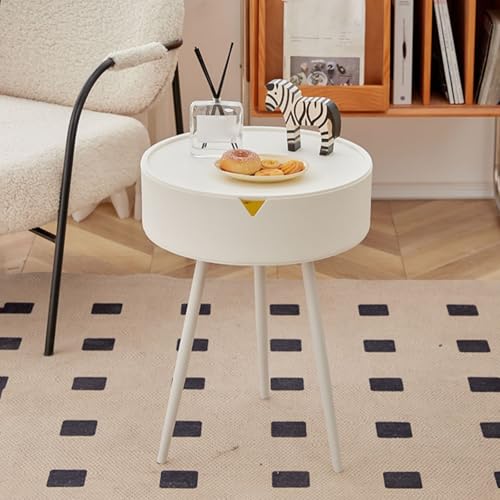 HJYBFA Runder Beistelltisch mit Schublade, Vintage Kleiner Beistelltisch, Sofa Akzent Schrank Nachttisch, Schreibtisch Mid Century Modern Mini