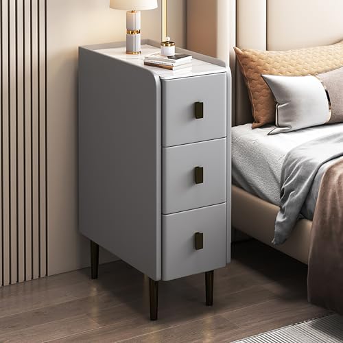 Schlanker Nachttisch für kleine Räume, moderner schmaler Nachttisch mit PU-Leder-Finish und Metallbeinen, Aufbewahrungsschrank mit 2 Schubladen für Schlafzimmer und Wohnzimmer (25 x 40 x 62 cm, Grau)