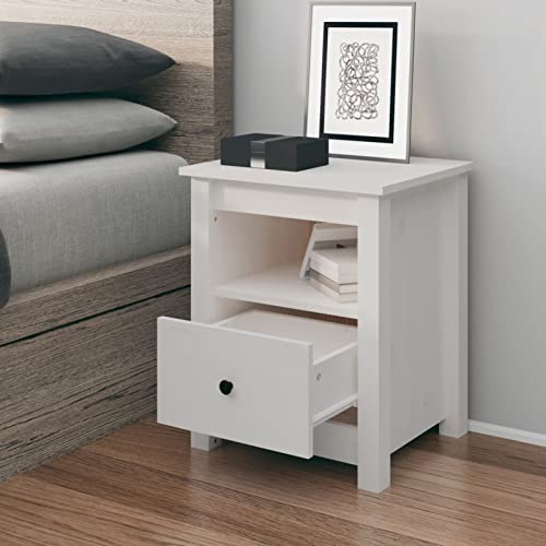 Gecheer Nachttisch Weiß 40x35x49 cm Massivholz Kiefer, Nachtschrank Nachtkonsole Nachtkommode Schlafzimmer Schrank Kommode