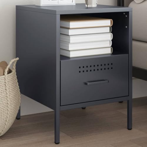 Xichuzi Nachttisch Anthrazit 36x39x50,5 cm Kaltgewalzter Stahl, Nachtschrank, Nachtkästchen, Bedside Table, Nachtkommode, Nightstand, Nachttischschrank, Nachtkonsole - 843058
