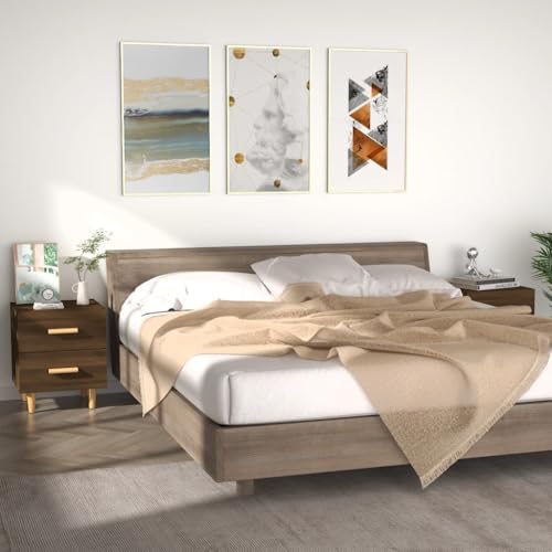 OHOOWOO Nachttische 2 STK. Braun Eichen-Optik 40x35x47,5 cm,Skandinavischer Nachttisch mit Schubladen Modernes Design für Schlafund Wohnzimmer Schlafzimmer, Nachttische