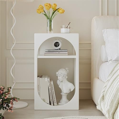 Nachttisch aus Massivholz mit 2-stöckigen Ablageflächen – Beistelltisch im Landhausstil für kleine Räume, ideal für Schlafzimmer und Wohnzimmer – Elegantes weißes Design
