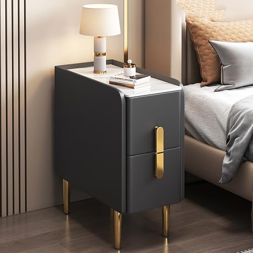 Moderner schwarzer Nachttisch mit 2 Schubladen, kleiner Nachttisch für Schlafsäle und kleine Räume, komplett montierter, gepolsterter Beistelltisch aus Kunstleder (L35 cm)