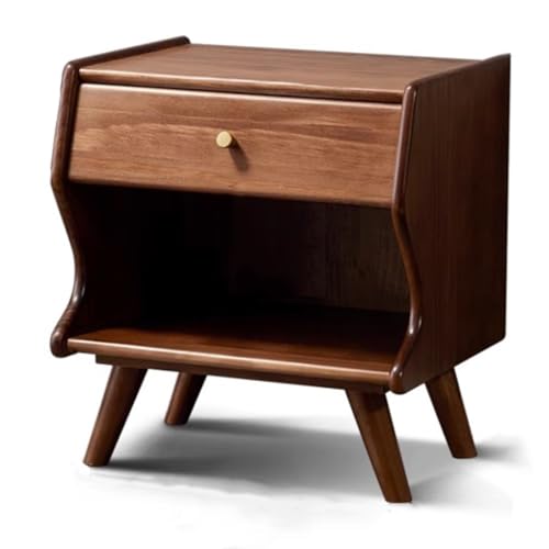 LAJUU Nachttisch Aus Holz Mit Aufbewahrungsschublade Und Offenem Regal, Moderner Nachttisch Aus Kiefernholz, Kleiner Beistelltisch, Schlafzimmer-Beistelltisc h, Nachttisch-Organizer(Farb e Nussbaum)