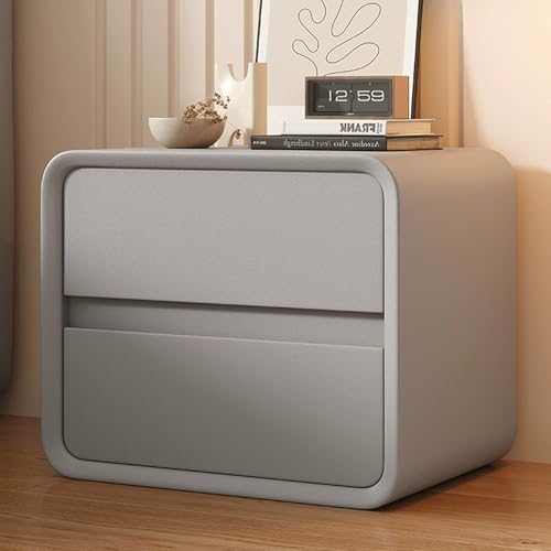 Snaweo Nachttisch Aus Massivholz, Nachttisch Aus Leder, Aufbewahrungsschrank Im Schlichten Stil, Nachttischs Mit Schubladen, Extrem Schmal Und Kompakt, for Schlafzimmer(Light Gray,50cm/19.69in)