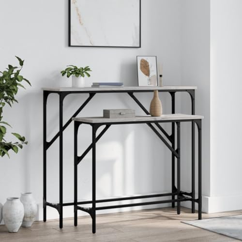 Owoxanthellate Konsolentisch Set 2er Grau Sonoma Holz Metall Rahmen 95x26x80 cm & 75x26x63 cm Modernes Design für Flur Wohnzimmer Schlafzimmer